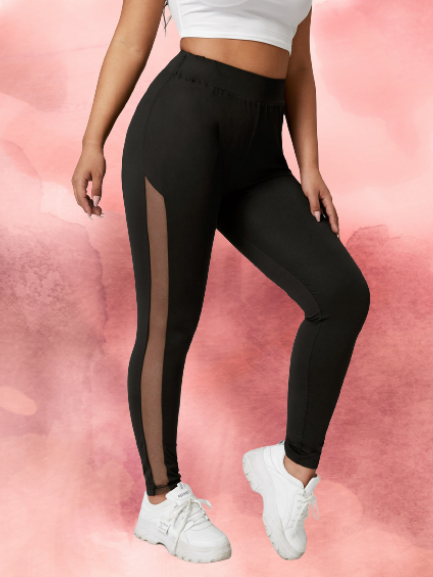 Buy Black Leggings with Mesh Side Panels from USA Store - Chrideo - Img 1