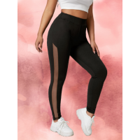 Buy Black Leggings with Mesh Side Panels from USA Store - Chrideo